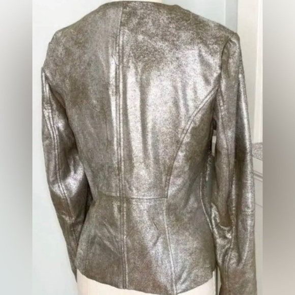 Vigoss Olive NWT Green crackled Suede Metallic Open Front MOTO Jacket Small S - Picture 3 of 8